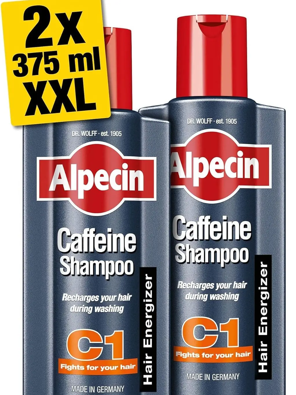 Caffeine Natural Hair Shampoo C1 2x 375ml | Against Stronger Thinning and Thicker Hair | Conditioner Haircare Comfort Cleanser Cleansing