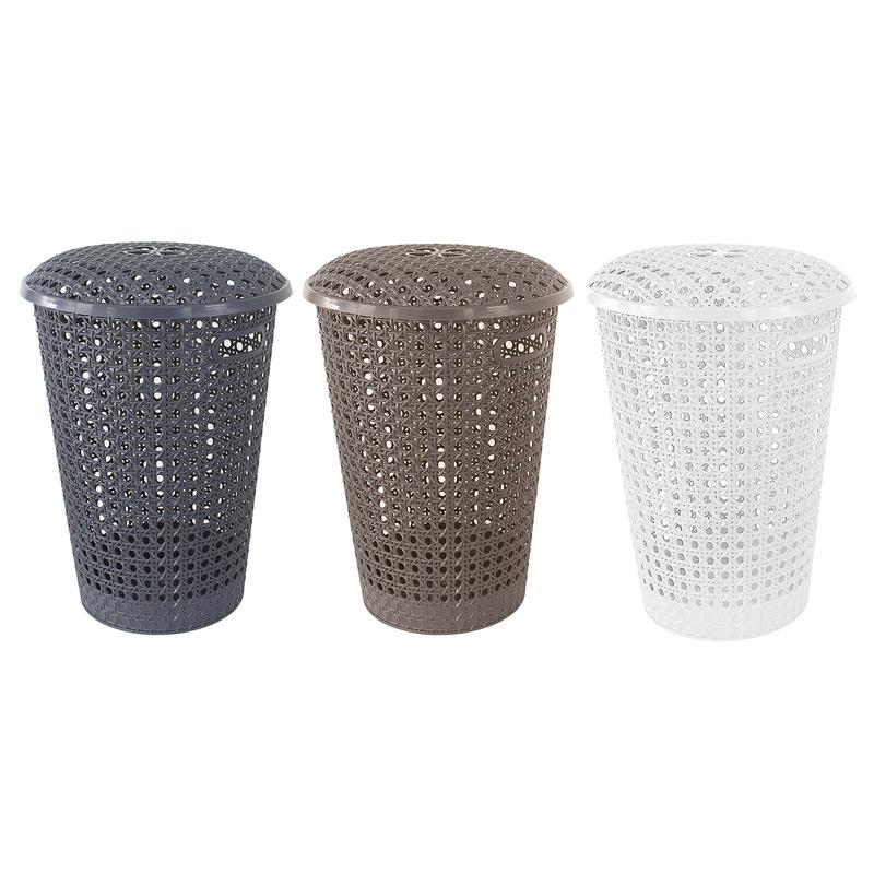 Small Plastic Laundry Basket with Lid and Handles, 48 Litre Basket storage Hamper in Grey, Taupe or White,, 39cm x 26cm x 52cm Organiser Rattan 1