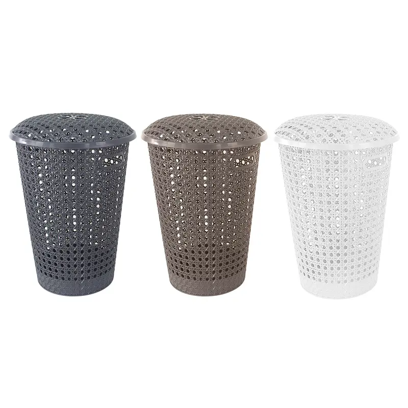 Small Plastic Laundry Basket with Lid and Handles, 48 Litre Basket storage Hamper in Grey, Taupe or White,, 39cm x 26cm x 52cm Organiser Rattan 1