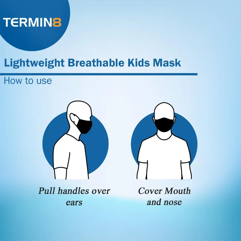Termin8 Lightweight Breathable Reusable Face Mask for Kids Machine Washable Black, Pink or Grey 1