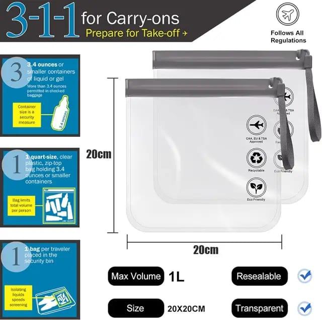 2pcs Pack Clear Toiletry Bag – Travel Cosmetic Bag, Luggage Pouch Travel Organizer Transparent, 20cmx20cm 4
