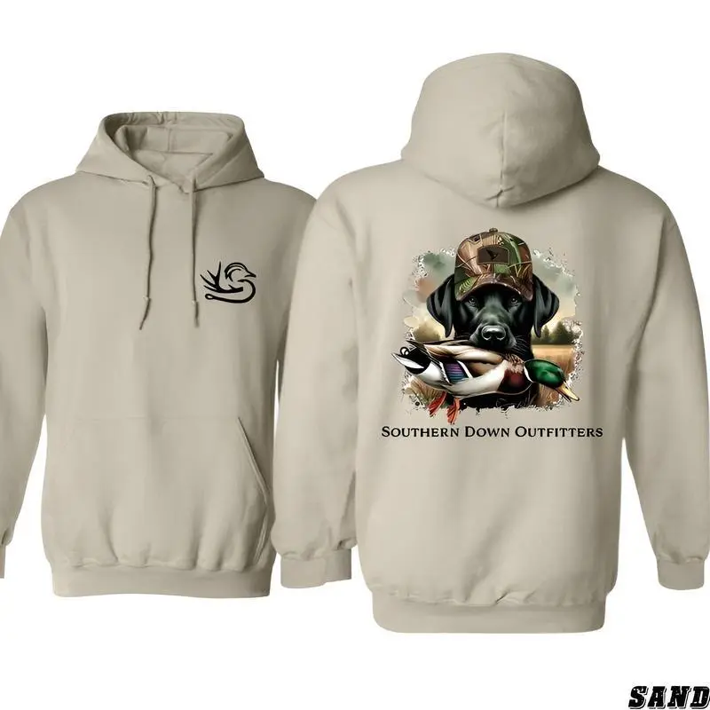 Southern Down Outfitters 2 Sides Hoodie, Bold Hunting Dog With Duck Sweatshirt, Ideal For Waterfowl Hunters And Outdoor Enthusiasts
