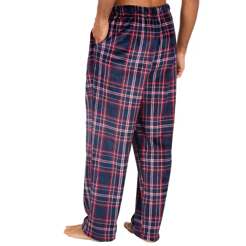 Mens Fleece Lounge Pants Pyjama Bottoms PJs Navy Check Size S-XXL 4