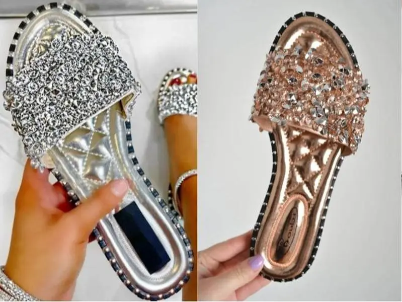 H.O.A Women's Embellished Sparkly Flat Slider Sandal