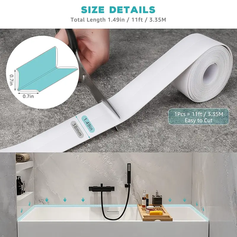 Bath Sealant Strip, Anti Mould Sealant Tape, Waterproof Sealing Tape, Caulk Strip, Flexible Self-Adhesive Tape for Decorating Kitchen, Bathroom, Bathtub, Toilet 4