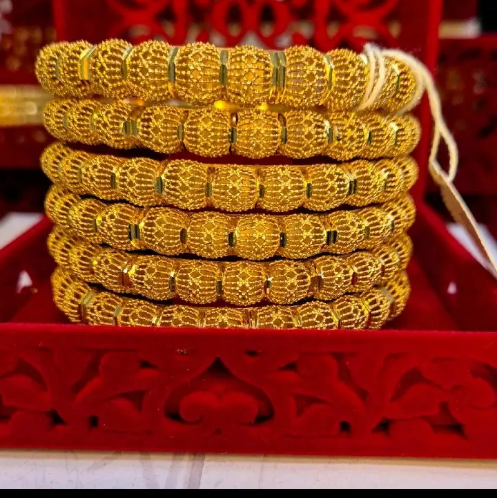 A5 -A6 New Designs 24k Original Plating Gold Look Bangles - Same Gold Style, Set of 5 Bangles size 2.4-2.12 available 4