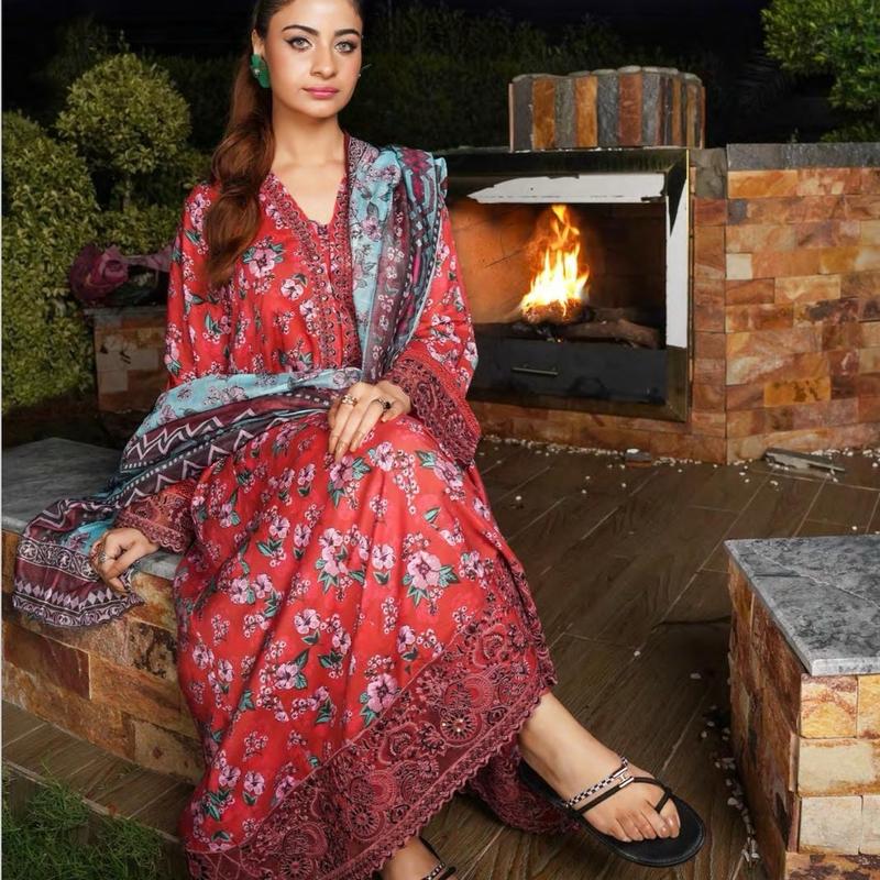 MLinen Frock Collection D7 031 Ladies Pakistani Readymade Frock Suit with Dupatta - Casual Womenswear Elegant Dress Embroidered 4