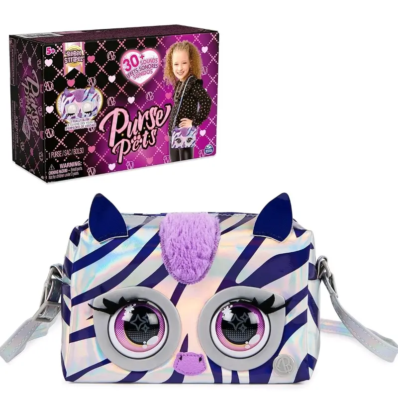 Purse Pets with 30 Sounds and Blinking Animated Eyes. Flashy Frenchie or Rebel Stripez 4