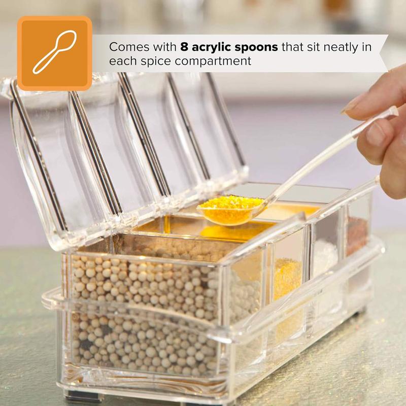 Spice Box - 4-Piece Spice Containers Storage Set - Seasoning Jars for Herbs, Spices & Seasonings - Acrylic Spice Storage with Cover and 8 Spoons for Salt, Pepper, Sugar, and Spices for Cooking Kitchen Transparent Utensils Tin Canister 2