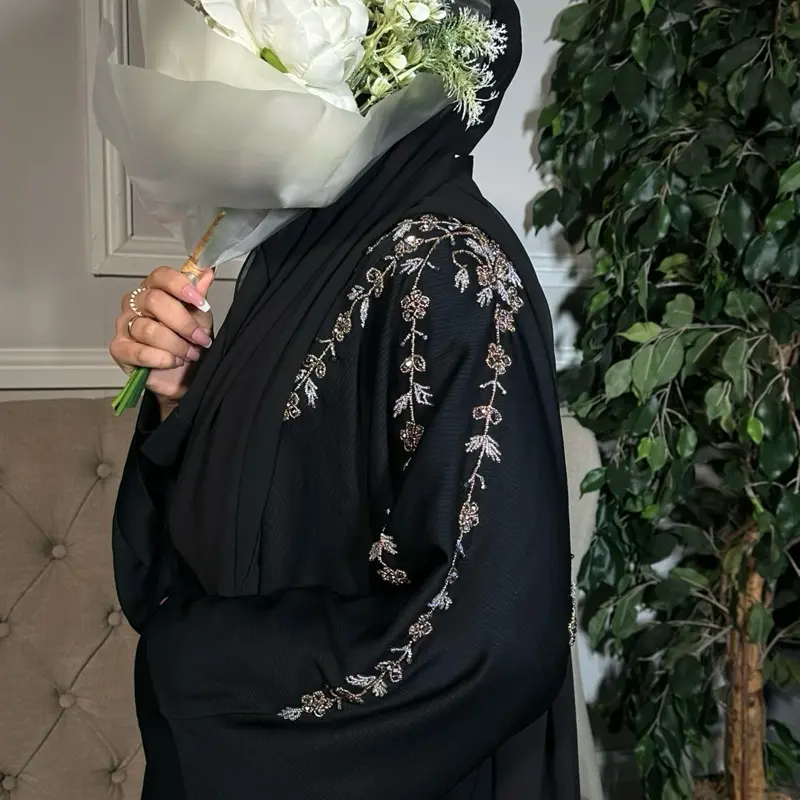 Rida Abaya with Intricate Gold & Silver Embellishments - Essential Party Open Abaya luxury 2