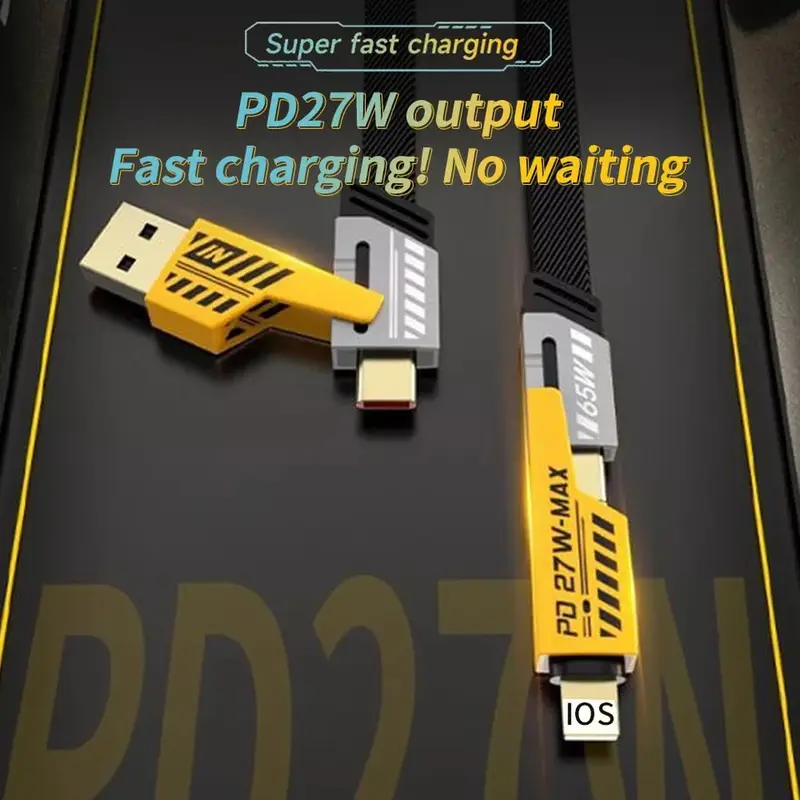 [ UK SELLER] Dual Head Type-c Data USB 4-in-1 PD 65W Fast Charging Cable Flash Charging Cable For iPhone15/14/13/12/11 Pro Max/XS MAX/XR/XS/X/8/iPad/Samsung Notebook Phone Charging Cable Smartphone Cellphone Mobile Electronic multi charger Alloy Android c 2