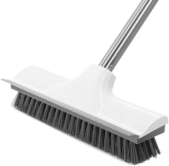 Newthinking Floor Scrubbing Brush with Long Handle, Heavy Duty Stiff Bristle Floor Brush with Squeegee for Cleaning Bathroom Deck Tile Patio with handle floor scrubbing brush stiff bristles toilet multicoloured reusable multicoloured wall viral mop