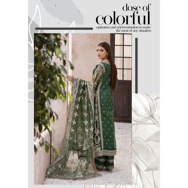 ‘Nureh Inspired’ | Embroidered Net Readymade | SM646 (Green) 1