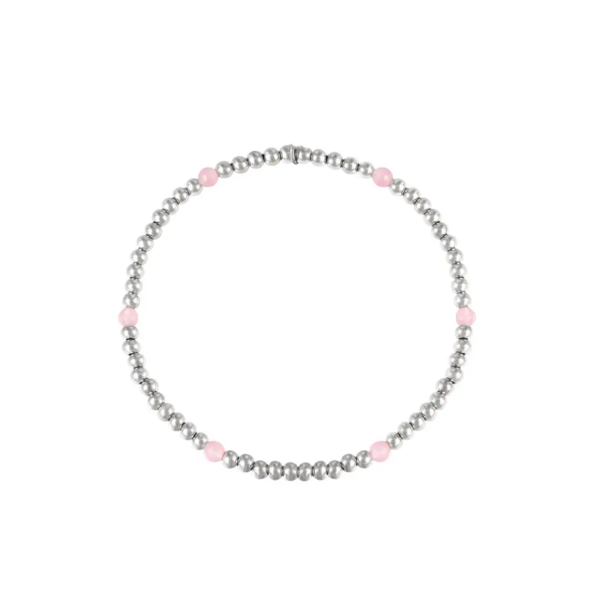 Silver and Pink Beaded Bracelet - Stainless Steel