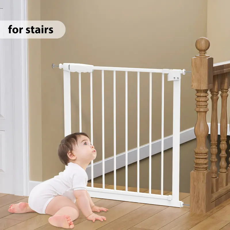 Portable Baby Gate Baby Safety Guard Gate 75-82 cm for Indoor Outdoor Stair Hall Doorway, Opens to Both Sides with One Hand,Dual swinging doors,Automatically Close 6