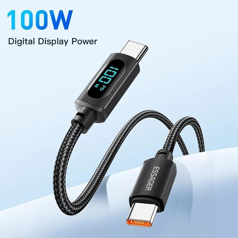 Heavy-duty USB Type C Charging Data Sync Cable Braided Durable Fast Mobile Smartphone Cellphone Phone Charger PD 100w 2 metre Long Lead Digital Display Smartphone Electronic phone cable Durable Protection 3
