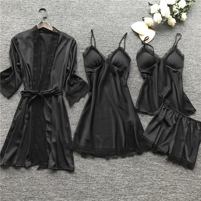 Sleepwear Silk women nightdress lace dress robe pajamas set satin underwear for women full coverage negligee sexy lingerie 1