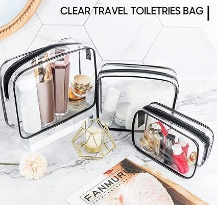 Clear Travel Toiletries Bag, 3 PCS Portable Waterproof Toiletry Bags for Women and Men, Clear Makeup Bags PVC Cosmetic Bag, Travel Accessories Wash Bag for Travelling and Holiday 2