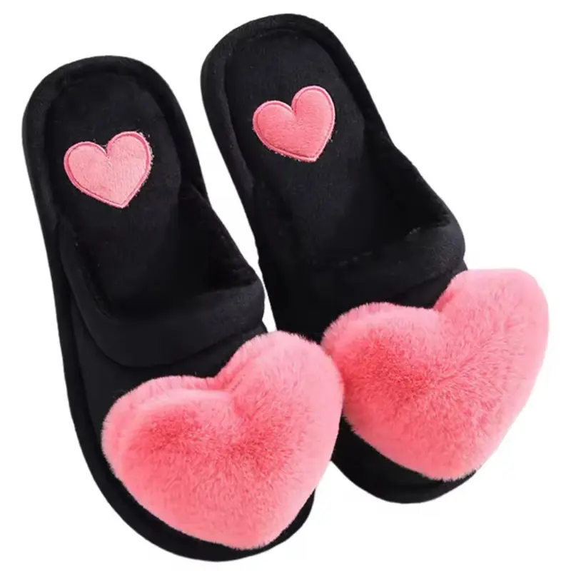 Women's Plush Heart Slippers - Fuzzy, Non-Slip Slip-on House Shoes - Girl, Footwear Comfort Flat Soft Flipflop Slide 5