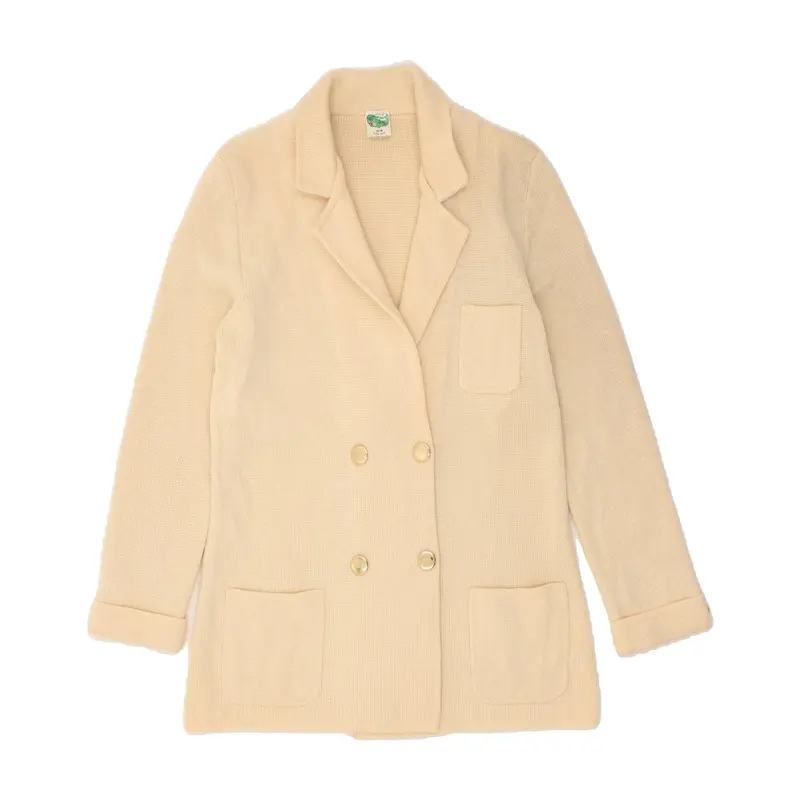Pre-Owned VINTAGE Womens Knit Double Breasted Blazer Jacket UK 14 Medium Beige 0