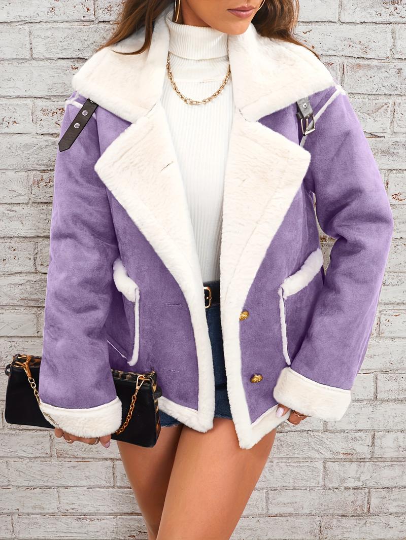 Product Introduction of Elegant Faux Fur-Lined Winter Jacket for Women - Cozy, Machine Washable with Pockets, Solid Color, Lapel Collar 15