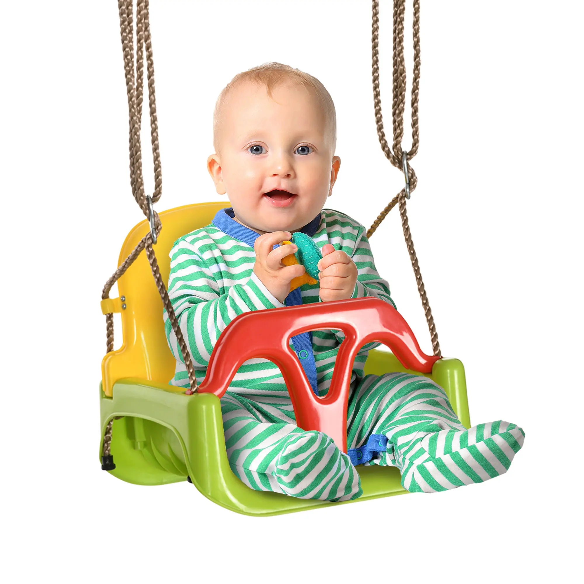 Outsunny 3 in 1 Detachable Kids Swing Seat with Safety Belt, Adjustable Rope for Indoor, Outdoor, Playground, Garden, Green