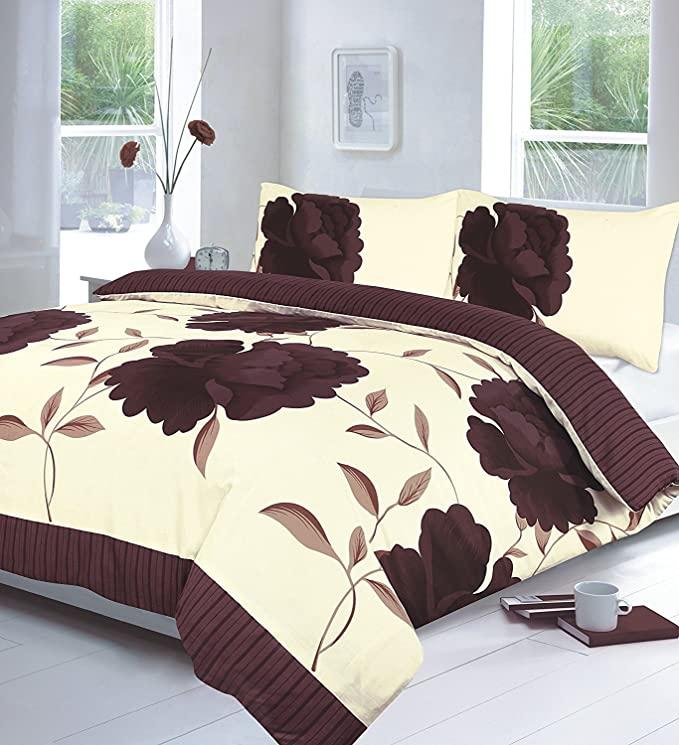 Rosaleen Floral Duvet Cover Sets with Pillowcases Flowery Pattern, Black Yellow Red Teal Fuchsia Chocolate Lilac Duvet Set - Single Double King Super King Bed Sizes IK 7