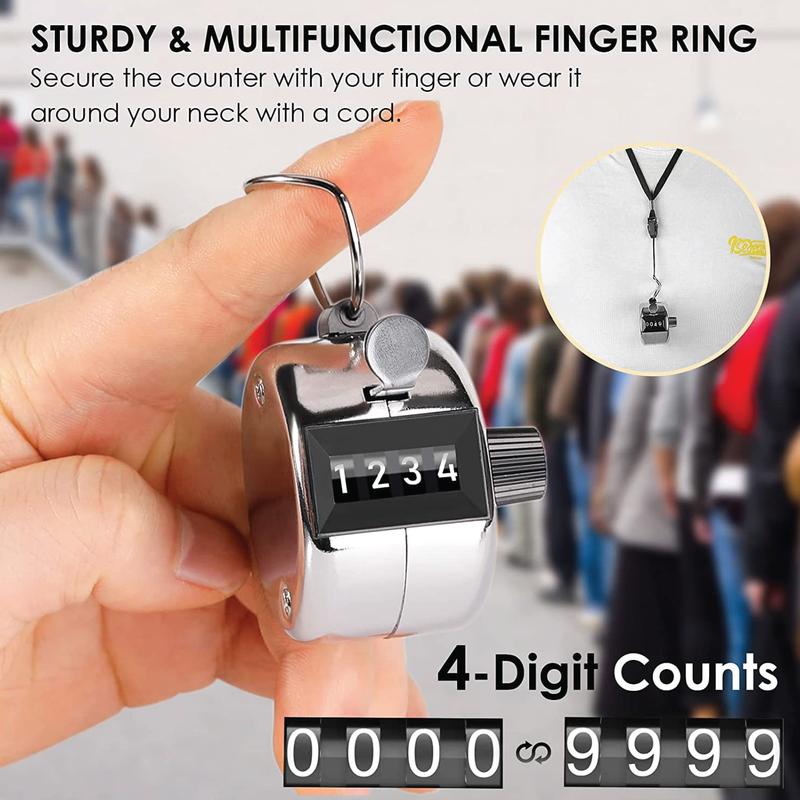 Hand Tally Counter with Metal Finger Ring Hoop Holder, 4-Digit Lap Trackers Counter Manual Clicker for Golf, Sport Stadium Coach Referees, Knitting, School Event 6