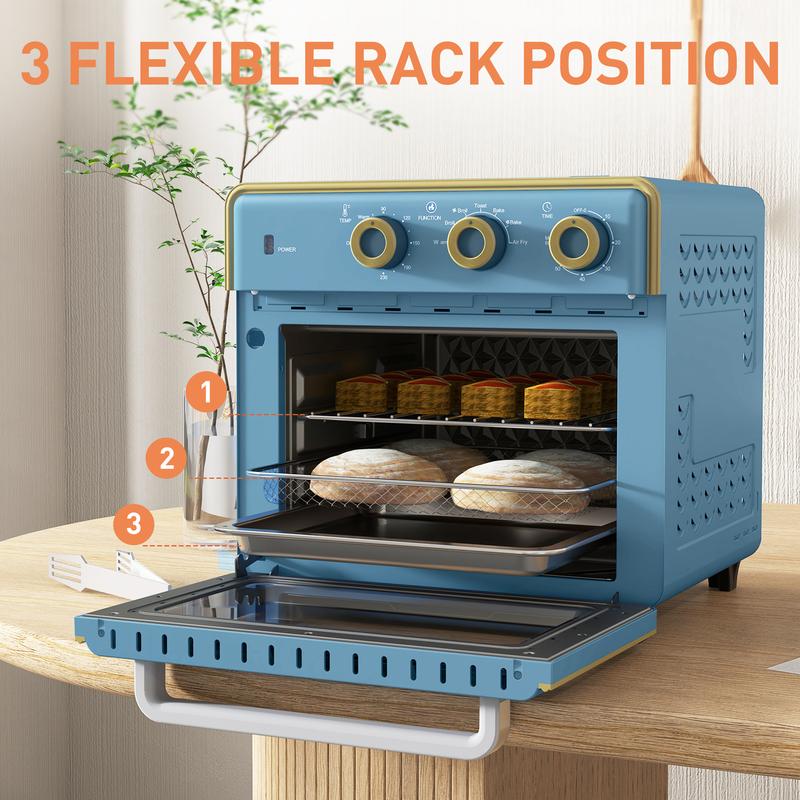 HOMCOM 20L Countertop Mini Oven, 7-in-1 Toaster Oven with Warm, Broil, Toast, Bake, Air Fryer Setting, Timer, Adjustable Thermostat, 4 Dishwasher Safe Accessories, 1400W, Blue 4