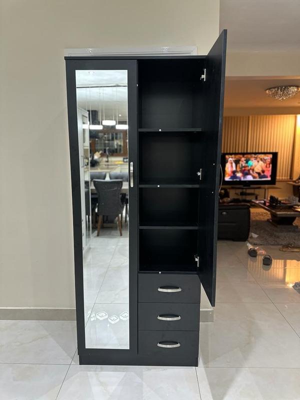 PALAKLOT 2 Door 3 Drawer Full-length Mirror Wardrobe | Modular Cabinet for Space Saving | Ideal Storage Organizer (Black) 1