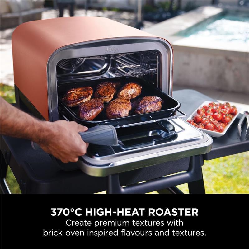 Ninja Woodfire Electric Outdoor Oven, 8-in-1 Pizza Oven, High-Heat Roaster & BBQ Smoker with Roast Rack, Pro-Heat Tray, Pizza Stone, Wood Pellets & Scoop, Electric, 6 Pizza Settings, Burnt Orange 1