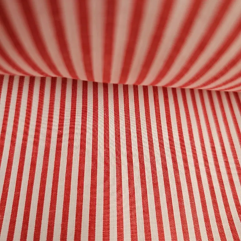 Polycotton printed shirts fabric 150cm 60inch wide parrten strips design colours white red shade 1