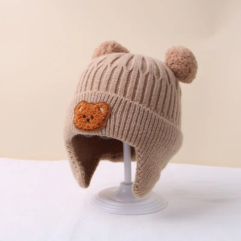 1pc Winter Baby Beanie Cap - Cartoon Bear Ear Protection Knitted Hat For Toddler Boys & Girls - Soft & Warm Wool Blend - Perfect for Cold Weather - Ideal Gift for Baby Shower 2