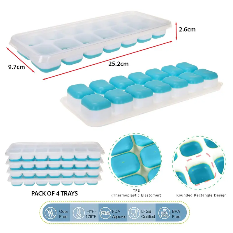 Silicone Ice Cube Trays Stackable Easy-Release Free Cocktail Freezer 4 Pack Ice Cube Tray with Lid Easy to Clean Ice Cube Moulds Save Freezer Space Reusable Ice Trays BPA Free Flexible Silicone Ice Cube Trays Removable Cubes for  Drinks  Kitchen Set 1