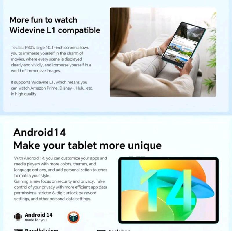 Teclast P30 2024 Tablet Allwinner A523  8-Core 1.8GHz/ 4GBRAM/64GB ROM/10.1inch 1280*800iPS/WIFI/6000mAh/Type-C/5MP+2MP Camera/Android 14)Limited Time Offer Free Ramdom Color Leather Case 2