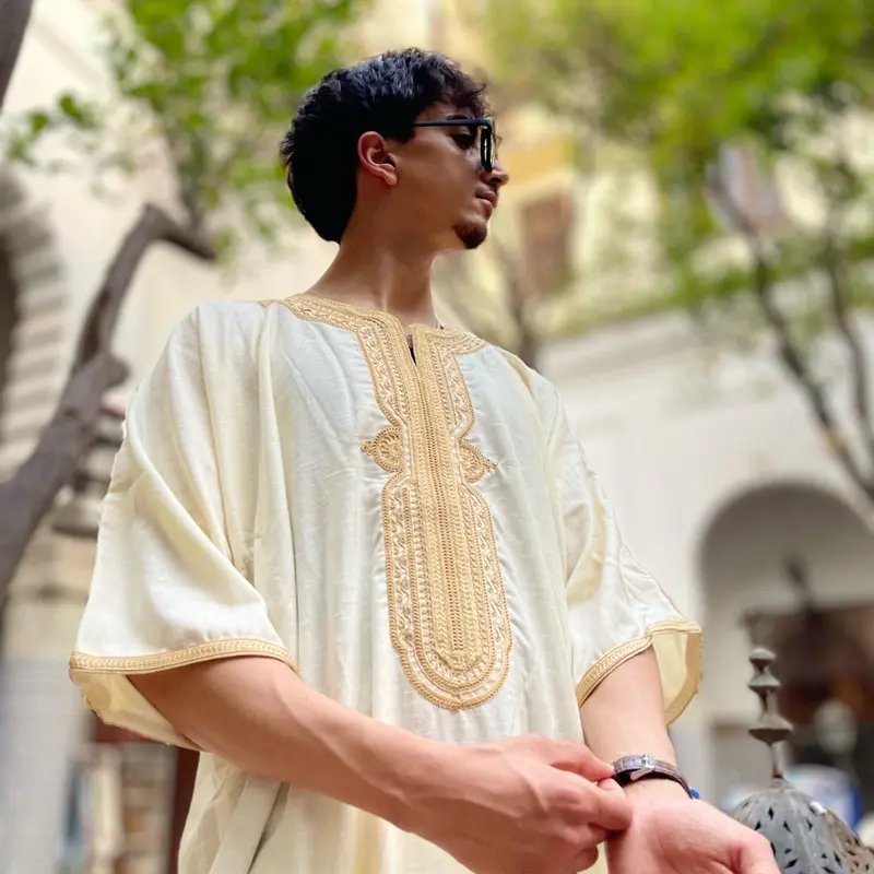 (New) Men’s Cream & Gold Moroccan Thobe Half Sleeve 1