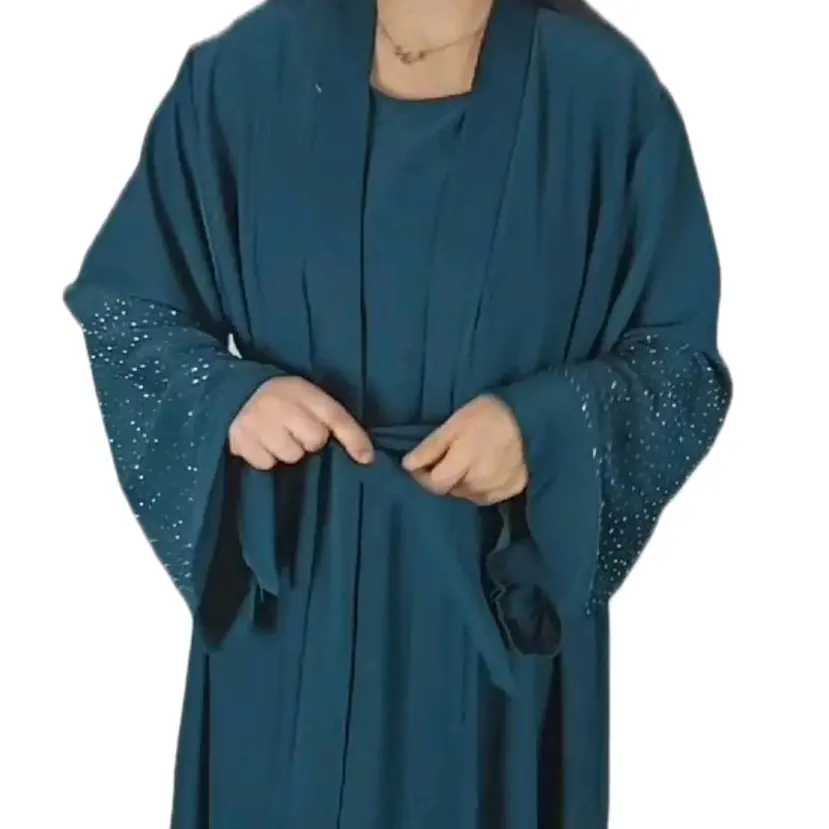 EMILIA Sophisticated Single 2 Piece Abaya Style Jacket – Full-Length Open Outer with Embellished Sleeves Dress Size 8-20