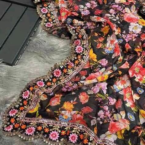 Elegant Floral.Saree with Embroidery Blouse Material Now Available @ Meera's Fashion Traditional 3