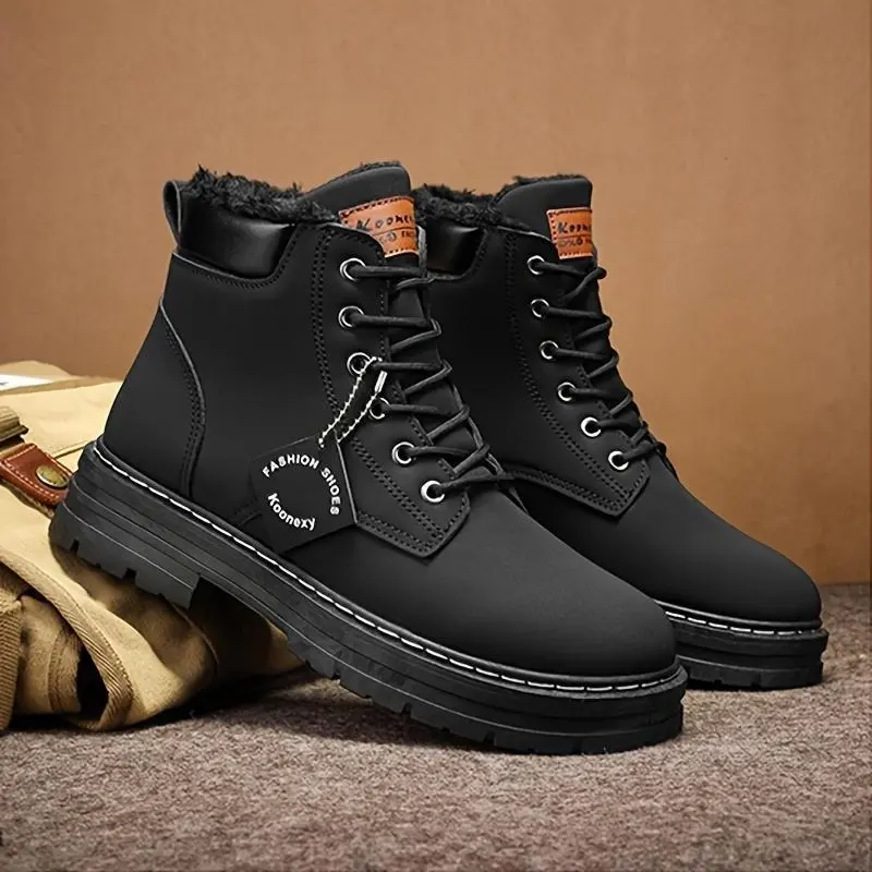 [Customer Favorite] Men's Winter Warm Fleece-Lined Boots - Casual & Sporty High-Top Sneakers for Outdoor, Casual Attire | Lace-Up, Non-Slip PVC Sole 1