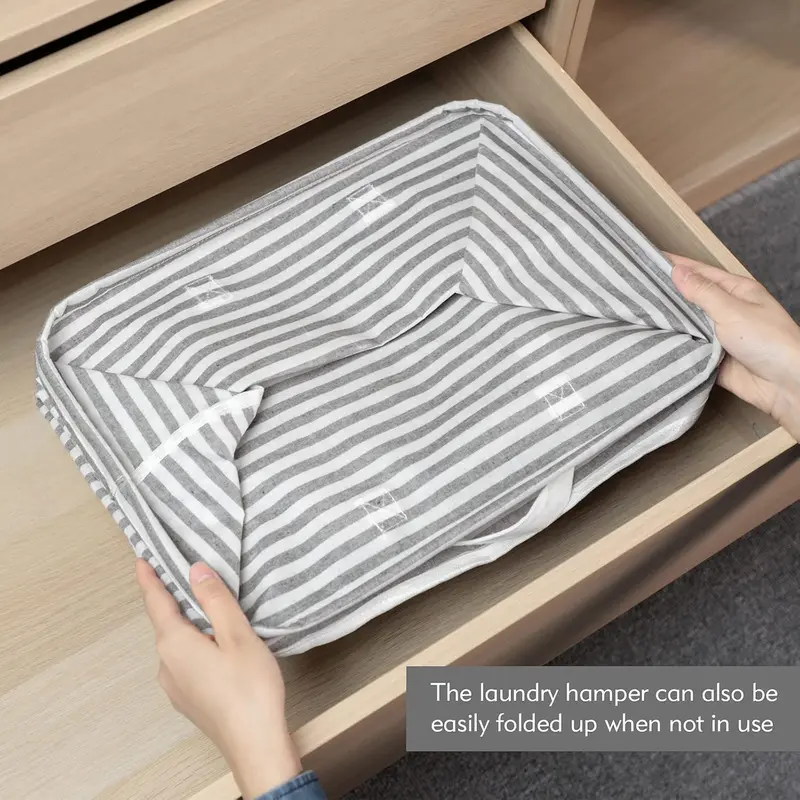 80L Freestanding Laundry Hamper with Handle, Collapsible Large Cotton Storage Basket for Clothes (Grey) 4