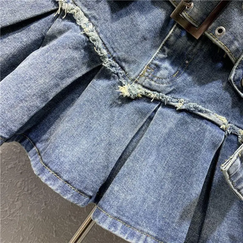 new-Harajuku Vintage Light Blue Sweet Pleated Denim Skirt Women Y2K Street Fashion New Popular Slim A-shaped Half-length Hip Skirt 3