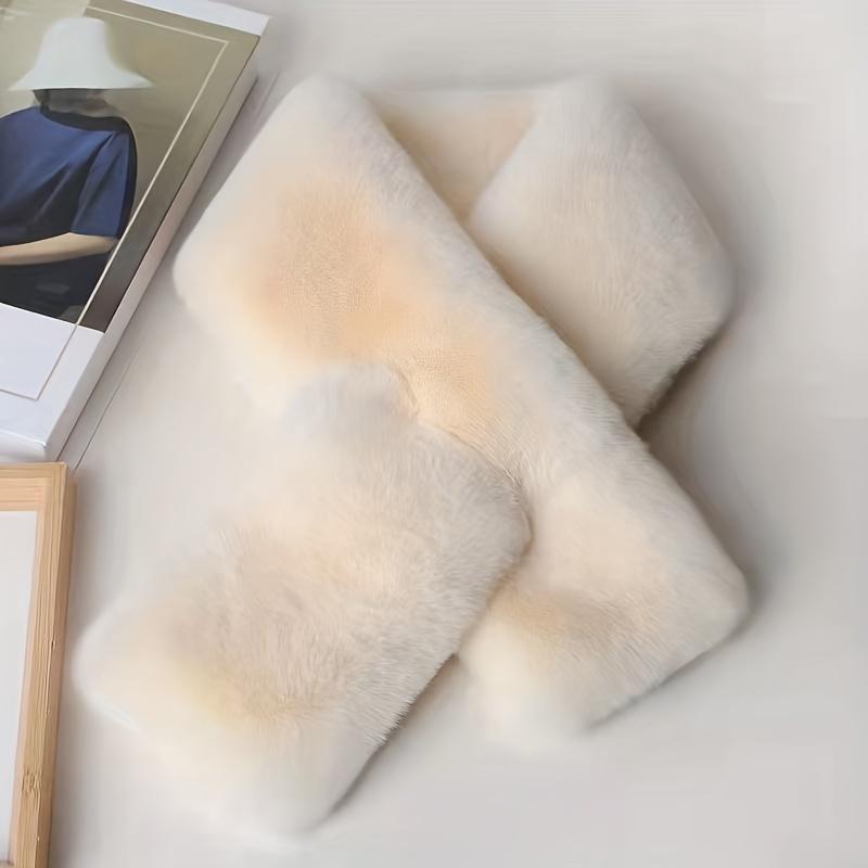 1pc Winter Unisex Faux Fur Warm Thickened Scarf, Soft Girl Fashion Versatile Flat Cross Scarf 4
