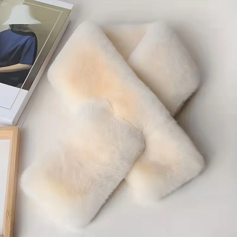 1pc Winter Unisex Faux Fur Warm Thickened Scarf, Soft Girl Fashion Versatile Flat Cross Scarf 4