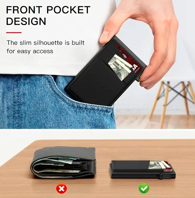 Men RFID Blocking Wallet Auto Pop up Credit Card Holder Aluminium Money Clip 2