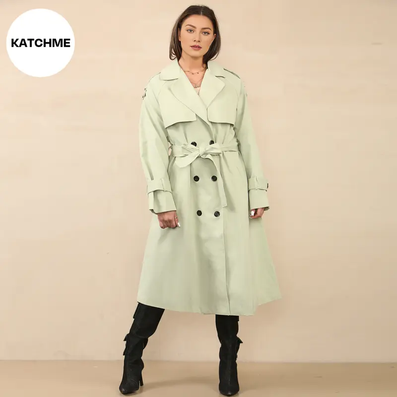 KatchMe Women's Oversized Premium Waist Tie Double Breasted Trench Coat (UK 8-22),High-End Outerwear Jacket,Plain Minimalist Side Pocket Lady's Outfits 1