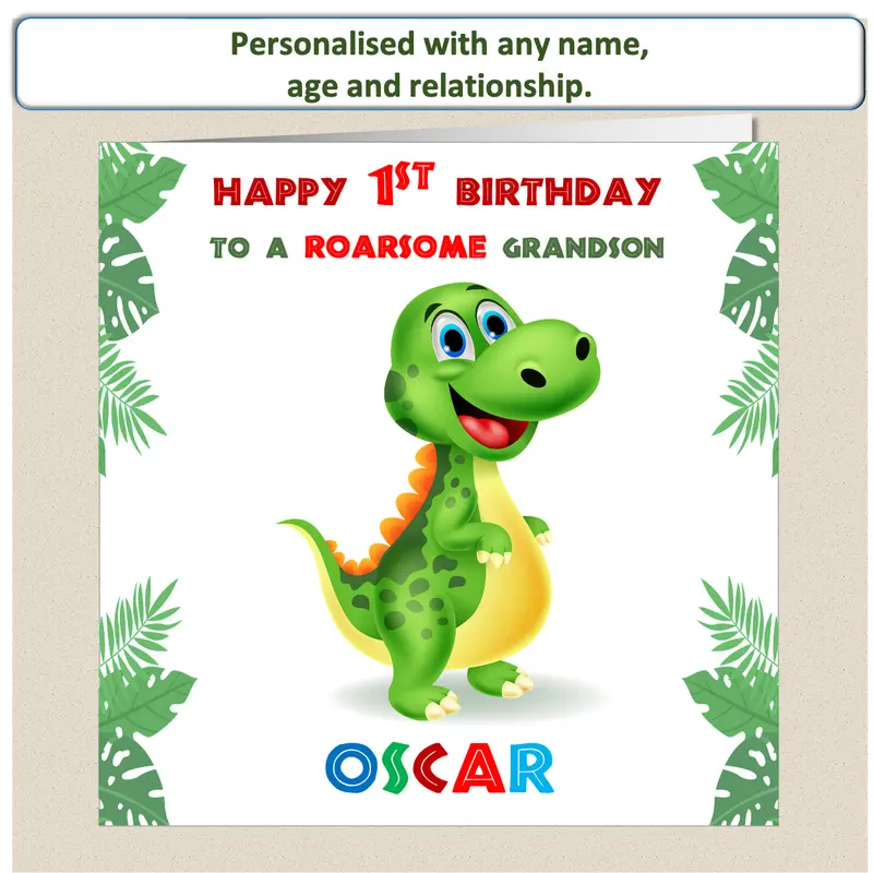 Personalised ROARSOME Dinosaur Birthday Card - DINO1 0