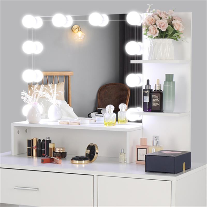 Large Vanity Set with LED Bulbs – Makeup Table with Stool, Storage Shelves, Drawer, and Cabinet – Perfect for Women and Girls, White 3