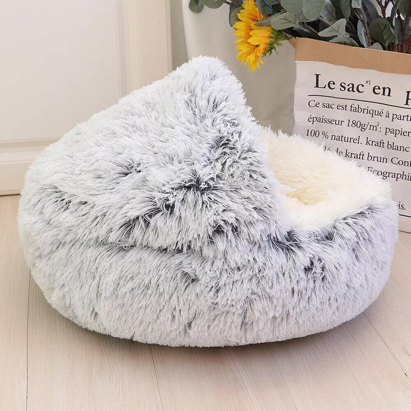 Pet Dog Cat Bed Round Plush Kitten Warm Sleeping Nest Bed Cat Igloo Cave House 1