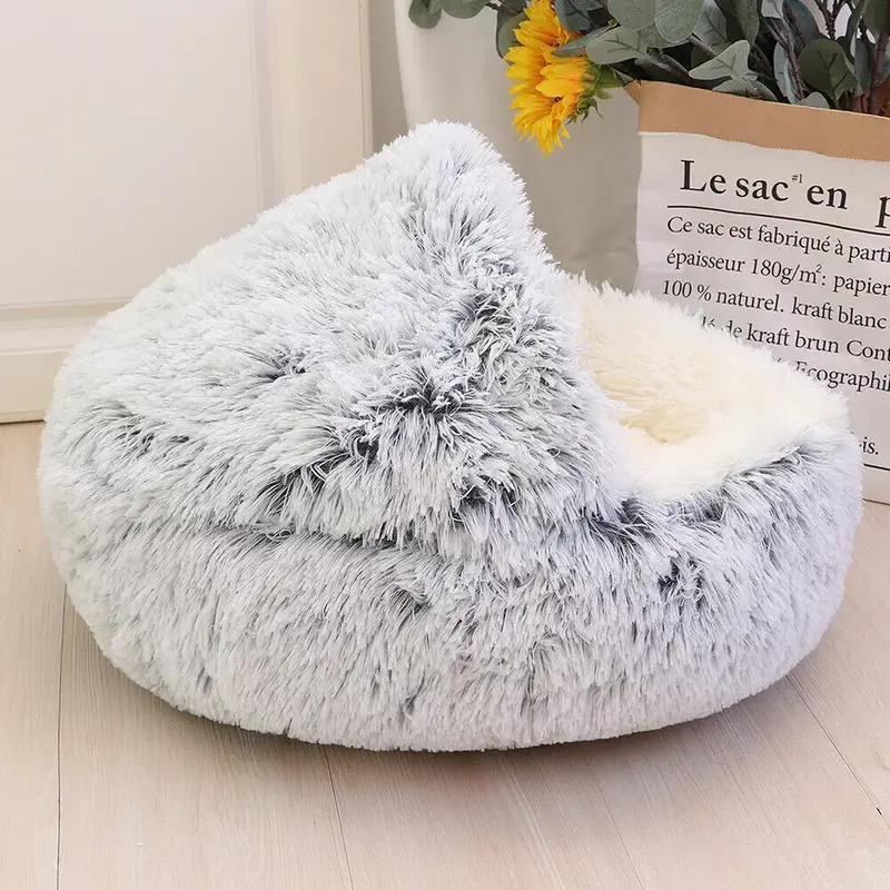 Pet Dog Cat Bed Round Plush Kitten Warm Sleeping Nest Bed Cat Igloo Cave House 1