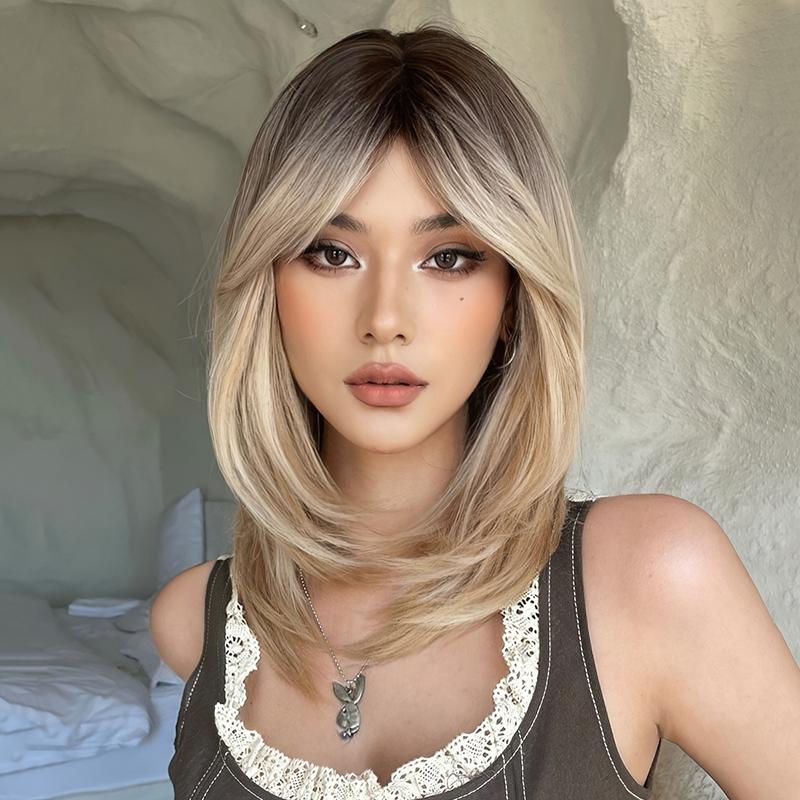 Natural-Looking 18 Inch Ombre Bob Wig for Women - Cute Layered Mixed Blonde Synthetic Straight Hair - Perfect for Any Occasion 3